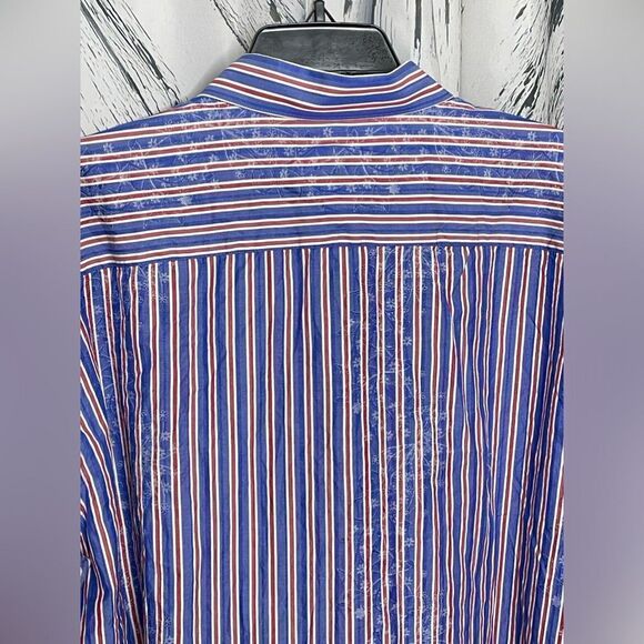 Bugatchi Shaped Fit Button Up Shirt Stripes Blue Red 3X - Picture 6 of 12